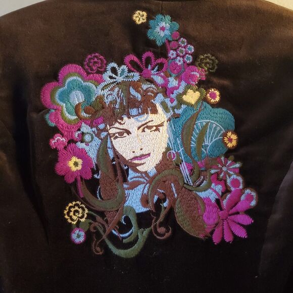 TRUE RELIGION Brown VELVET EMBROIDERED Jacket Blazer XS Rock Glam Lux Feminine - Picture 4 of 11